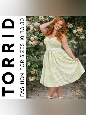 Torrid Retro Chic Green & White Gingham Twist-Front Swing Dress, Large, NWT!